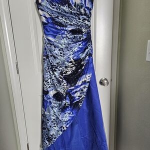 Deb Vintage Y2k  Blue and Black Patterned Prom Dress Sz 11/12
